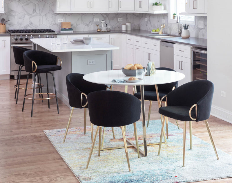 Chaise de salle à manger somptueuse contemporaine Claire en velours - dorée et noire