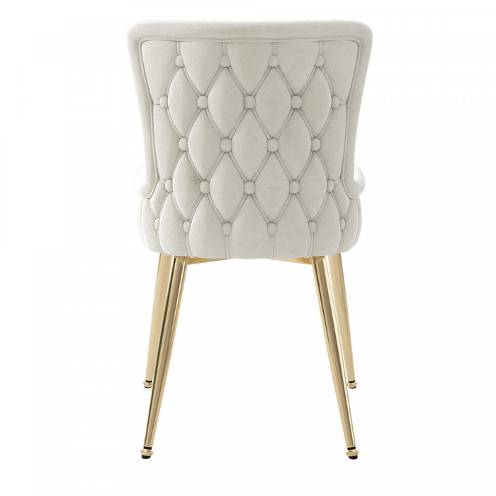 Chaises de salle a manger Luna en velours avec revetement capitonne et pieds metalliques dores, lot de 2, beige