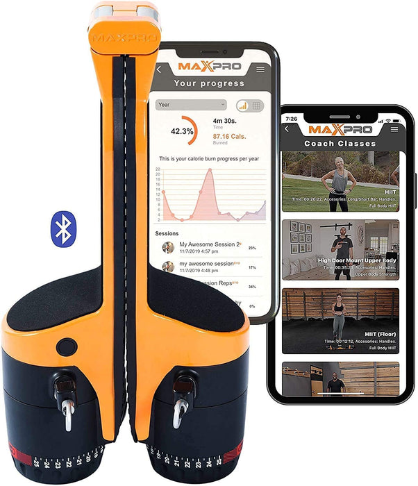 Maxpro Fitness Cable Intelligent Portable Home Gym - Machine D'exercice Tout-en-un Avec Bluetooth - Construire, Bruler Et Tonifier. Force, Hiit, Plyo - Orange