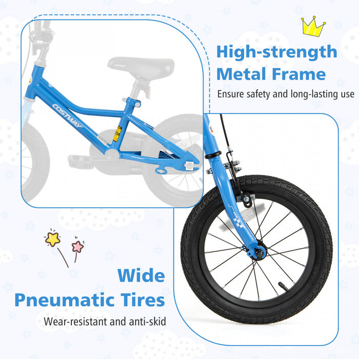 Costway 14\" Velo D'entrainement Pour Enfants Avec Roues D'entrainement Amovibles Pneumatiques Navy