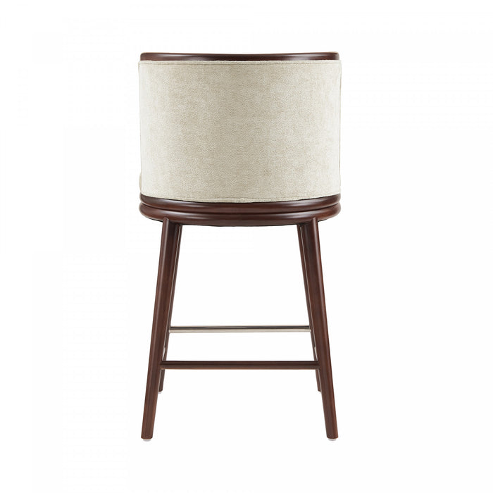 Tabouret de comptoir moderne en bois avec revetement en tissu creme Evalyn
