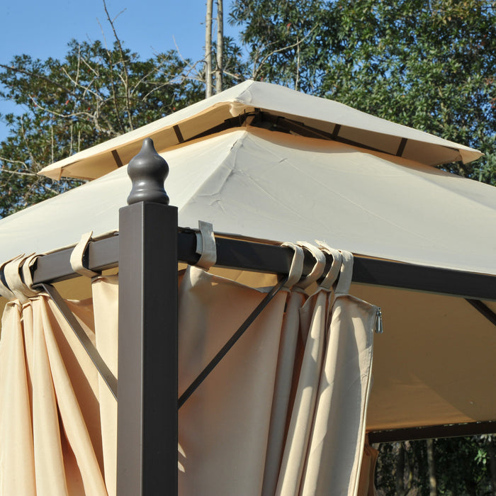Outsunny 10x10pi Gazebo Canopee Abri De Jardin A Double Pneu Avec Rideaux Beige