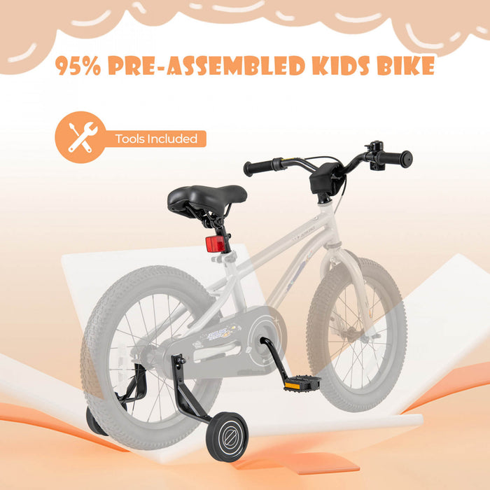 Velo Costway 16 Pouces Pour Enfants De 4 A 7 Ans Avec Selle Reglable Et Guidon Antiderapant Argent