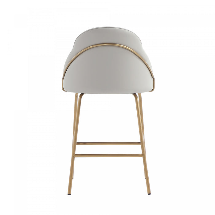 Tabouret de comptoir moderne en metal Gracie avec revetement en tissu, gris pierre et or - Lot de 3