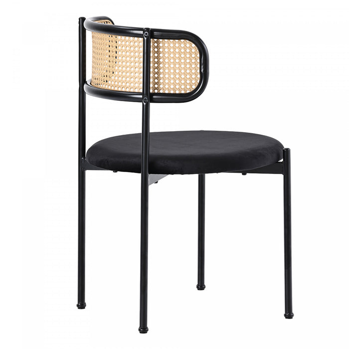 Chaises de salle a manger Mason en rotin avec pieds en metal et coussins en velours, lot de 4, noir