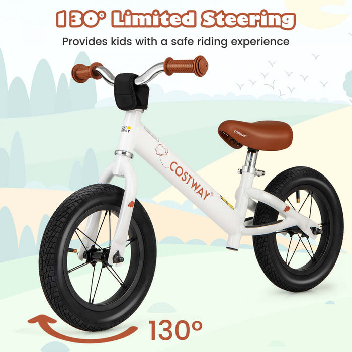 Bicycle D'equilibre Costway 12 Pouces Sans Pedale Bicycle D'entrainement Avec Pneus En Caoutchouc Gonflables Blancs