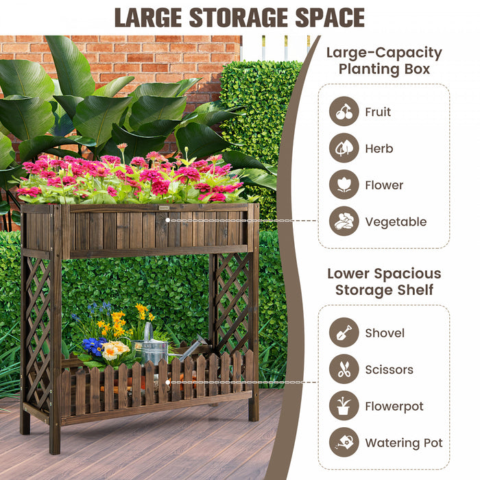 Boite De Planteur Elevee De Lit De Jardin En Bois De 2 Niveaux De Costway Pour Les Legumes, Les Fruits, Les Herbes