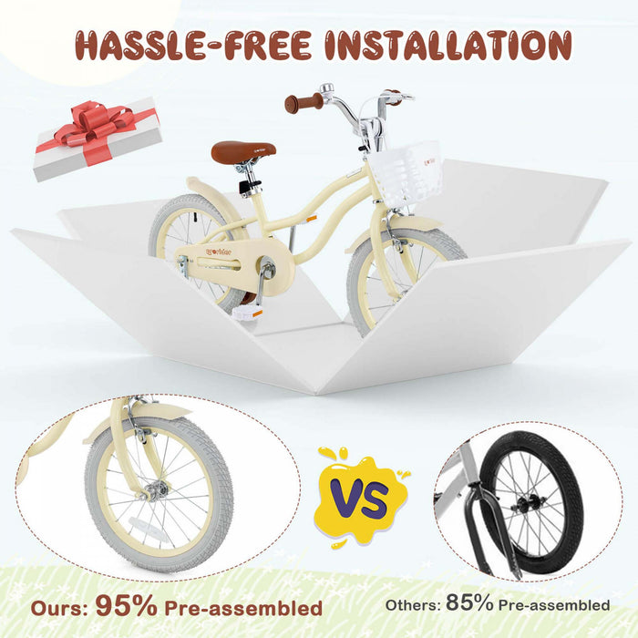 Prorider 16\" Enfants Velo Tout-petit Velo Reglable Avec Roue D'entrainement Pour 4-7 Ans Fille Beige