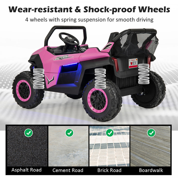 Costway 12v 2 Places Enfants Roulent Sur La Suspension De Vehicule Electrique UTV RC W / Lumieres Et Musique