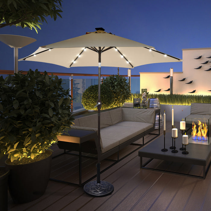 Costway Parasol de marche solaire LED de 9 pieds avec reglage d'inclinaison et manivelle, beige