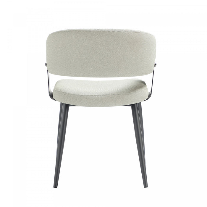 Chaise de salle a manger moderne Luce en cuir vegetalien texture et metal, couleur avoine - Lot de 2