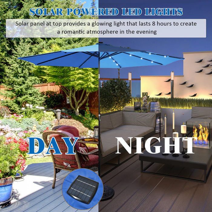 Costway Parasol Solaire de Patio 10FT LED Marche d'Exterieur en Acier Incline avec Manivelle Bleu Neuf