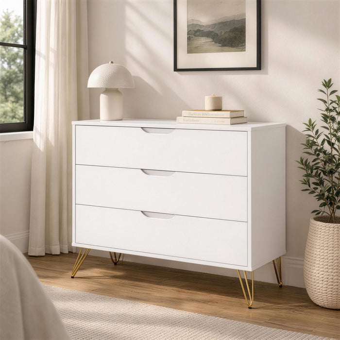 Commode Avira Mid-Century Modern 35\" en blanc (3 tiroirs)