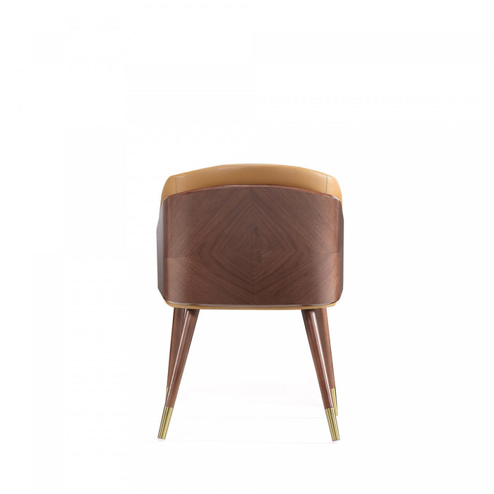 Chaise de salle a manger moderne en bois et cuir vegetalien Reeva couleur camel - Lot de 2