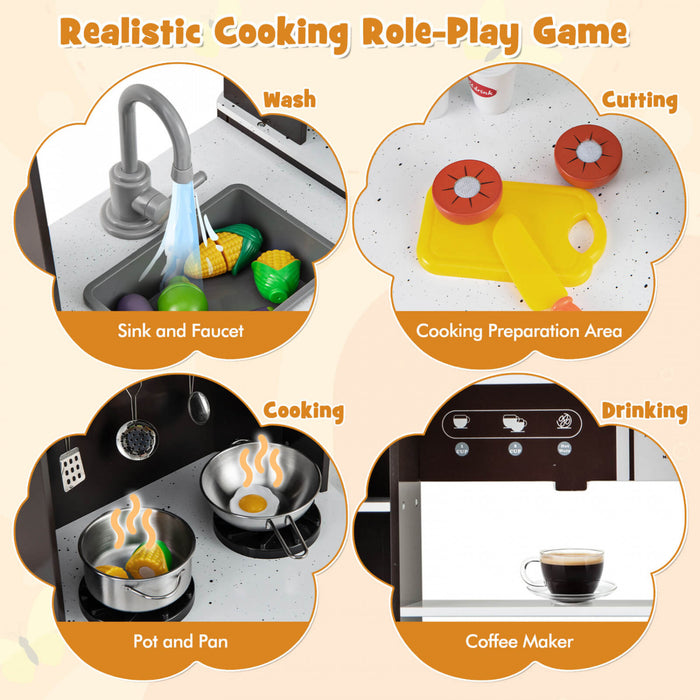 Costway Pretendre Jouer Cuisine Pour Enfants Tout Petit Enfant Age De 3 + Jeu De Jouet En Bois Avec Capuchon Gamme Marron
