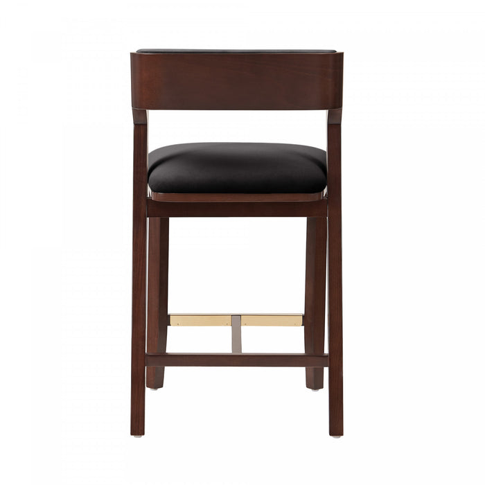 Tabouret de comptoir moderne Patricia en bois avec revetement en tissu, coloris noir