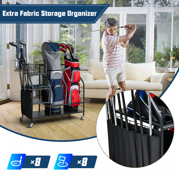 Support De Rangement Pour Sac De Golf Pour Garage, Double Organisateur De Sac De Golf Avec Roues Universelles Verrouillables, Organisateur De Stockage Supplementaire Pour Clubs De Golf Et Autres Equipements De Golf, Support Pour Sac De Golf Avec Support Pour Clubs De Golf