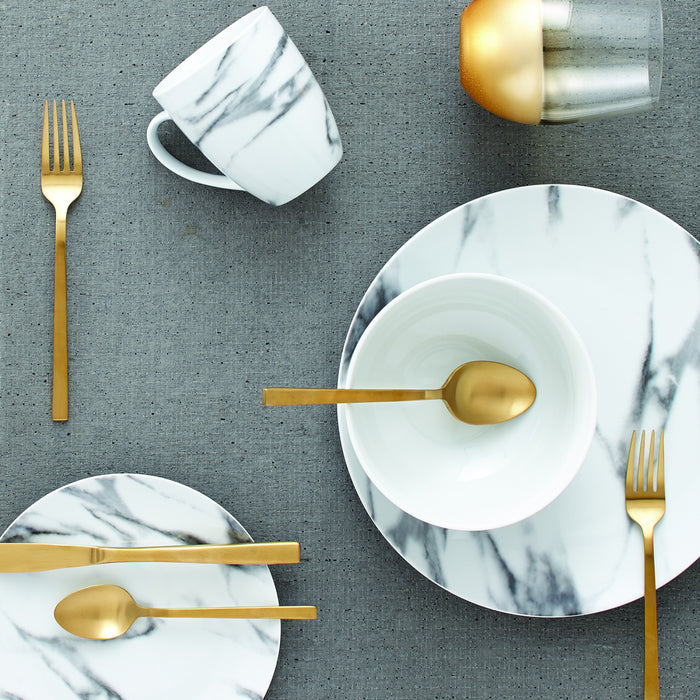 Ensemble de Vaisselle 16 Morceaux en Porcelaine Effet Marbre, Service de Table Moderne pour 4 Personnes