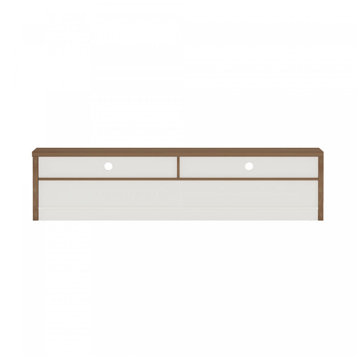 Meuble TV contemporain moderne Duncan 70\" en erable et blanc casse
