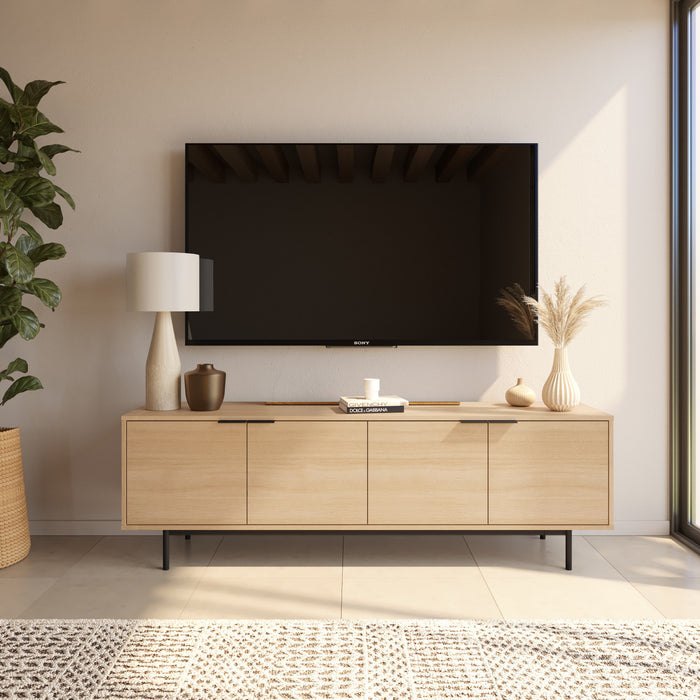 Meuble pour téléviseur Hamilton de Nordika de 70 po avec 4 armoires de rangement - chêne blond naturel