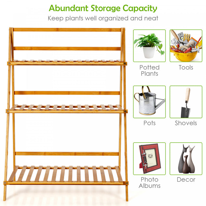 Etagere A Plantes Pliable En Bambou Costway – 3 Niveaux