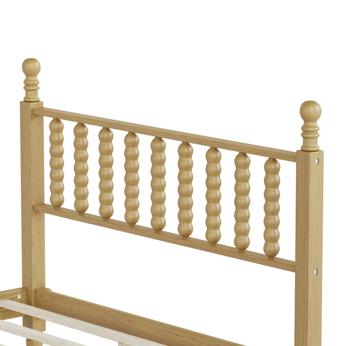 Oliver Lit Plateforme Retro en Bois avec Tete de Lit en Forme de Gourde et Support en Lattes en Bois Robustes, Taille Double, Naturel