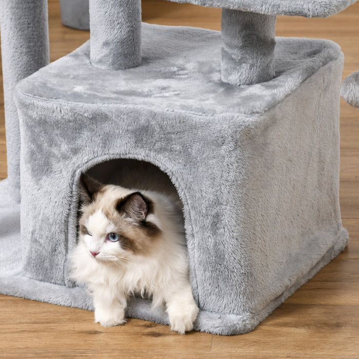 Pawhut Arbre A Chat D'interieur, Condo A Plusieurs Niveaux Avec Griffoir En Sisal, Perchoir, Boule A Suspendre, Gris Clair