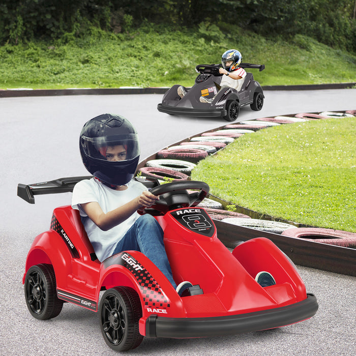 Costway 6v Batterie Alimentee Go Kart Enfants Rouler Sur 4 Roues Racer Rc W / Pare-chocs & Musique Rouge