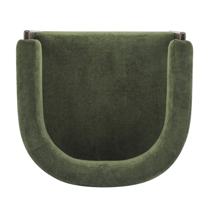 Olivia Fauteuil d’appoint rembourre en velours avec dossier cylindrique et structure en bois de caoutchouc, vert