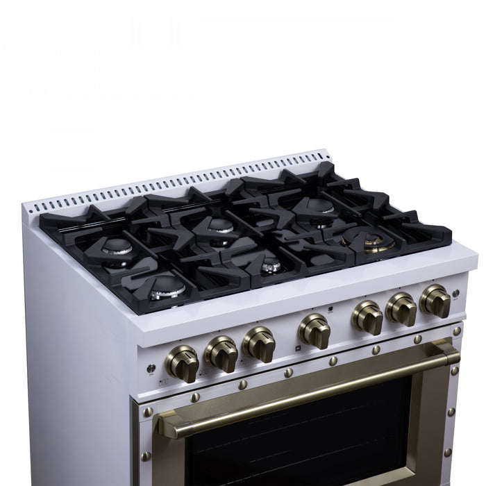 Cuisiniere double combustible Ambassador de 36 po, blanche, 6 bruleurs scelles, 5,2 pi³ – FFSGS6199-36CPWHT