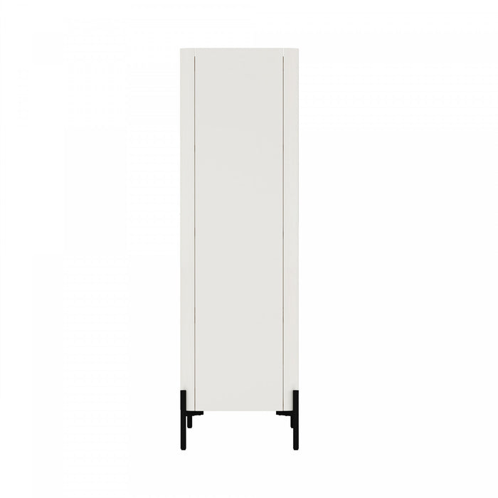 Armoire bibliotheque moderne Abbey 32\" en verre trempe, erable et blanc casse (4 etageres) - Lot de 2