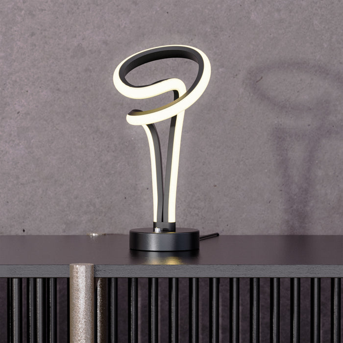 Lampe de table à DEL de 11 po noir mat et or rose à conception de boucle