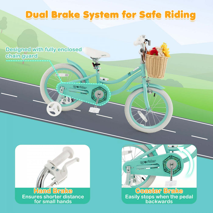 Prorider 16\" Velo Enfant Avec Roues D'entrainement Reglable Guidon Siege Frein A Main Vert