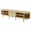 Ethan Oval TV Stand Media Console with Sliding Doors and Drawers,Natural | Ethan meuble TV ovale – meuble multimedia avec portes coulissantes et tiroirs, finition naturelle