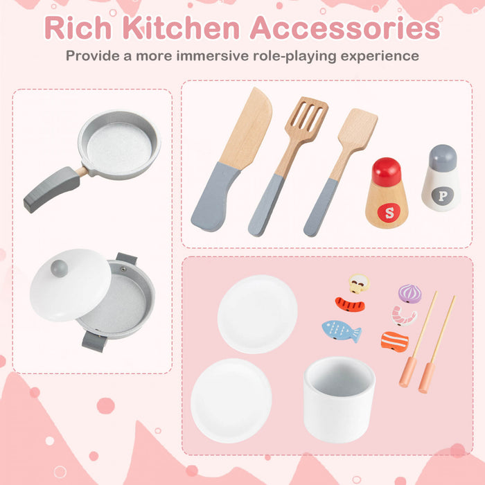 Ensemble De Cuisine De Chef Pour Enfants, Cuisine De Jeu D'imitation Avec Hotte, Refrigerateur, Robinet Et Evier, Barbecue, Four, Ensemble De Cuisine En Bois Moderne Pour Les Tout-petits De 3 Ans Et Plus
