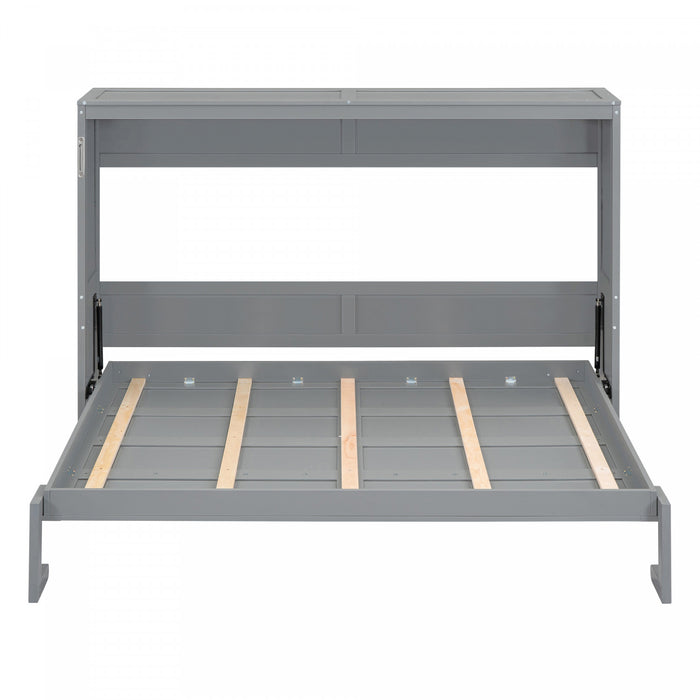 Evelyn Lit mural escamotable gain de place Murphy avec design d’armoire pliable, lit Full, gris