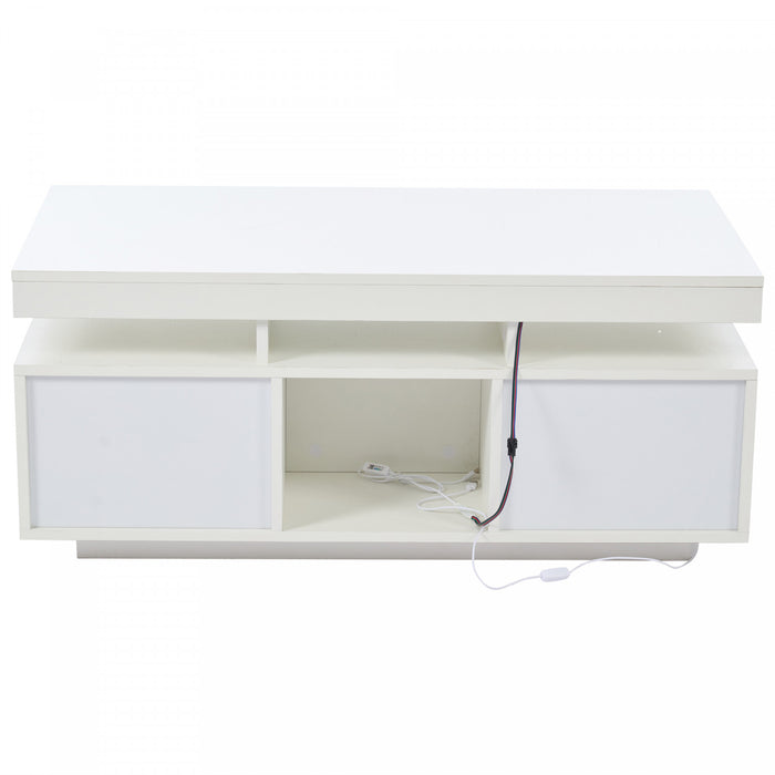 Lumina Table Basse Haute Brillance 39.3 po avec Lumieres LED, Port USB et Portes Transparentes, Blanc