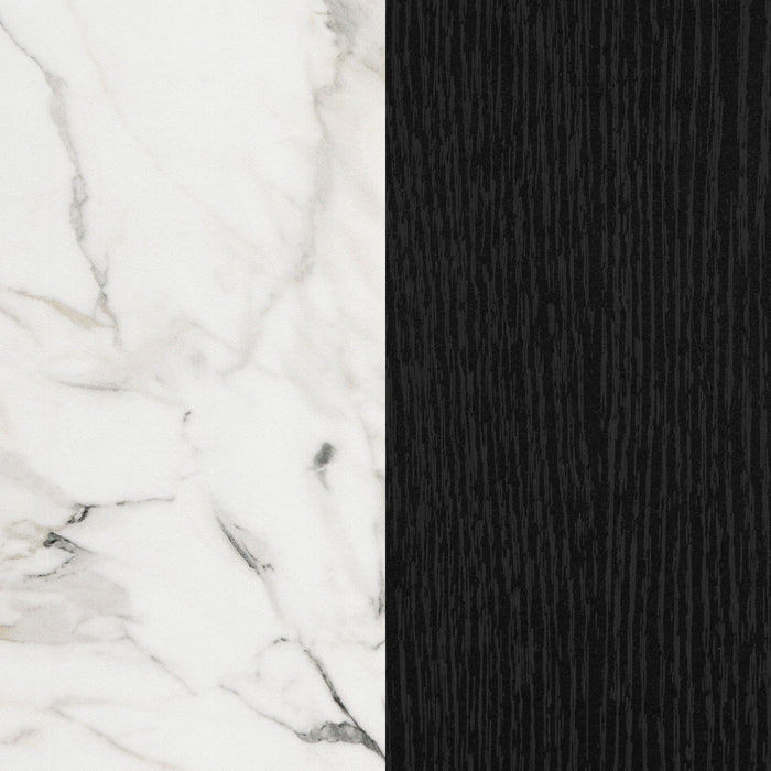 Mezzy Buffet 2 Portes Avec Rangement Ouvert - Chene Noir Et Faux Marbre Blanc