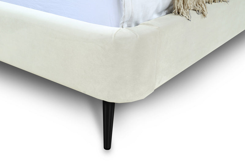 Lit double Heather style milieu du siecle moderne, rembourre en velours creme et noir