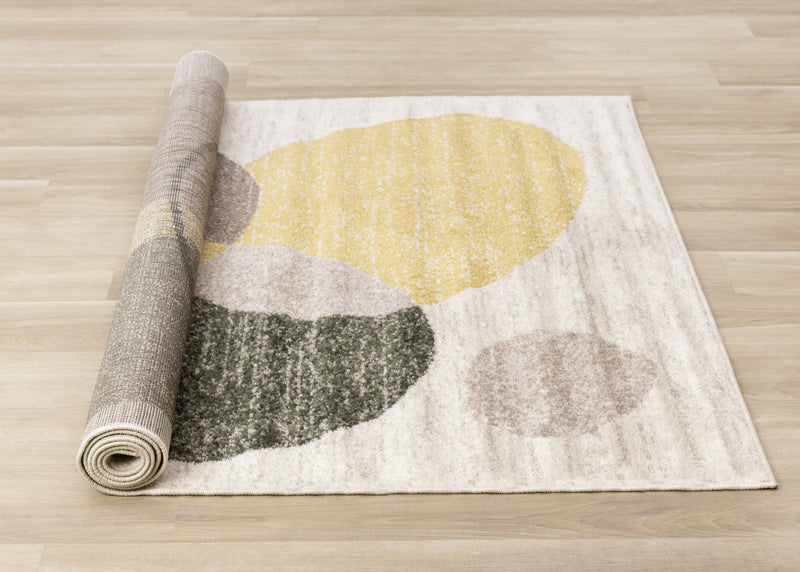 Carpette Marley verte, jaune et taupe à motif géométrique - 5 pi 3 po x 7 pi 7 po