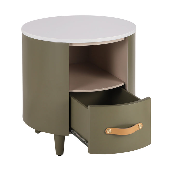 La table de nuit moderne Olivia au design incurve avec tiroir de rangement, couleur verte