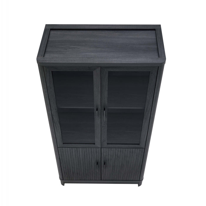 Armoire bibliotheque Jodie style mi-siecle moderne 79 cm en gris charbon (6 etageres) – Lot de 2