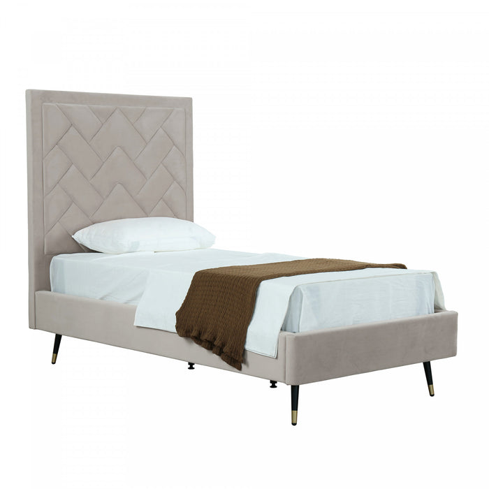 Lit simple moderne Crosby en velours capitonne coloris grege