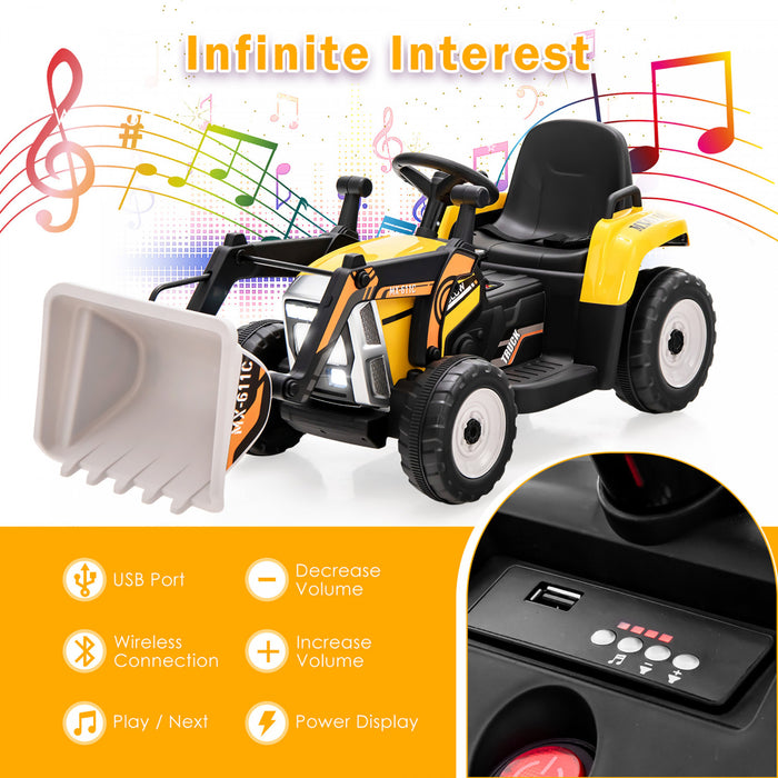 Costway Enfants Montent Sur Excavateur 12v Tracteur Electrique Rc W / Seau De Creusement Jaune