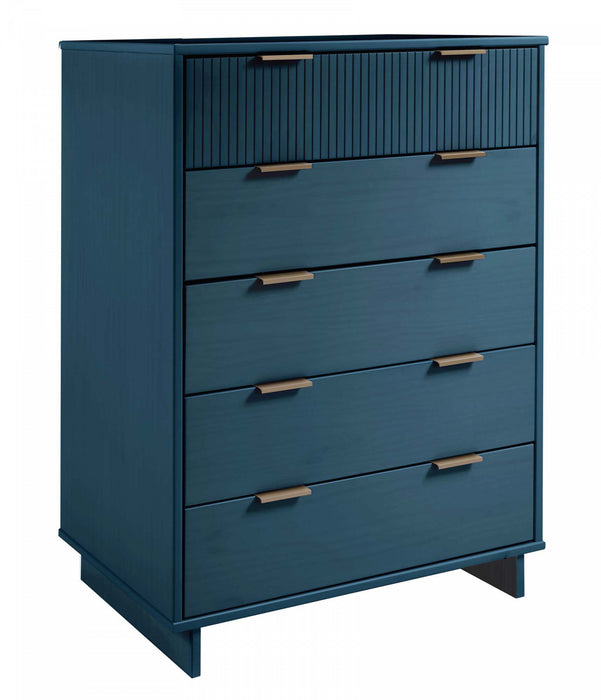 Commode Granville Moderne 38\" en bleu minuit (5 tiroirs)