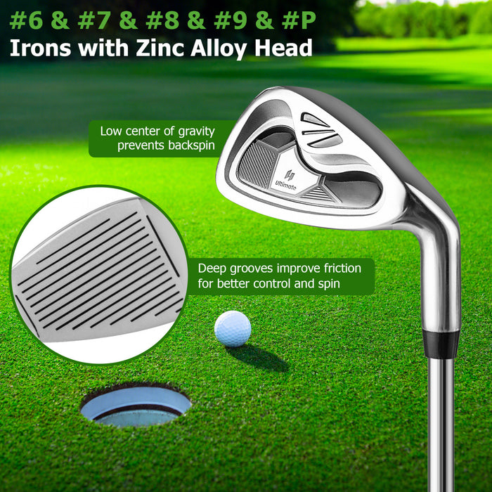 Costway 9 Pcs Hommes Complet Golf Club Ensemble A Droite Avec 460cc Alliage Driver Fers Gris