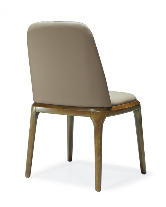 Chaise de salle a manger moderne en cuir vegetalien et bois Courding, couleur beige, lot de 2