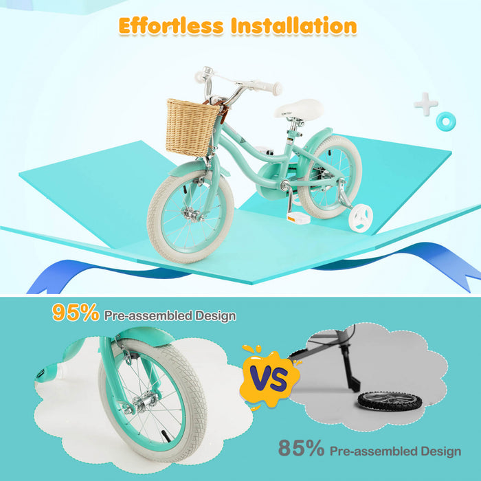 Prorider 14\" Velo Enfant Avec Roues D'entrainement Reglable Guidon Siege Frein A Main Vert