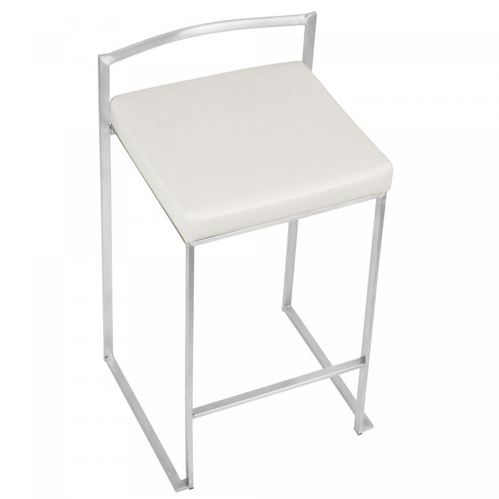 Tabouret superposable contemporain Fuji de hauteur comptoir en similicuir blanc - ensemble de 2