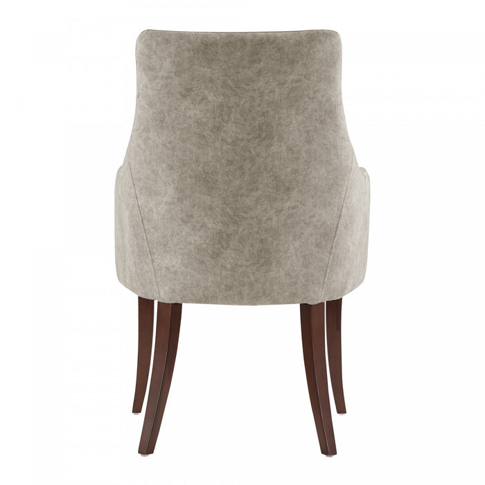 Fauteuil moderne Connie en bois, cuir vegetalien et velours taupe